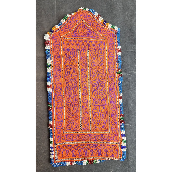 Kuchi Embroidered Pouch Wallet Central Asian Handmade Beaded Orange/Purple/Green - Picture 2 of 9